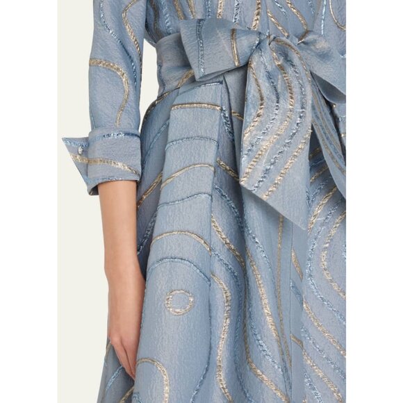 Rickie Freeman for Teri Jon NWT 6 Jacquard Metallic Abstract Dress Gown Blue - Picture 3 of 15